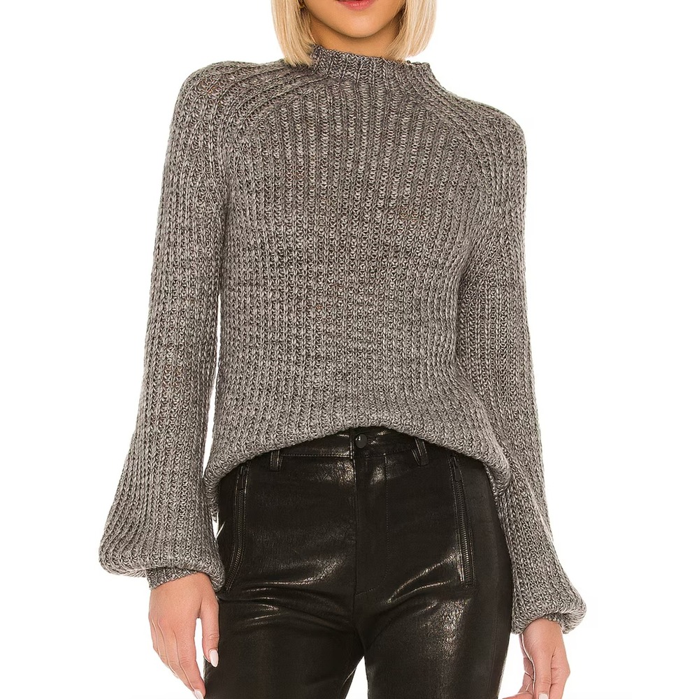 NEW House of Harlow 1960 x Revolve Dillin Sweater Gray Knit Balloon Sleeve XS